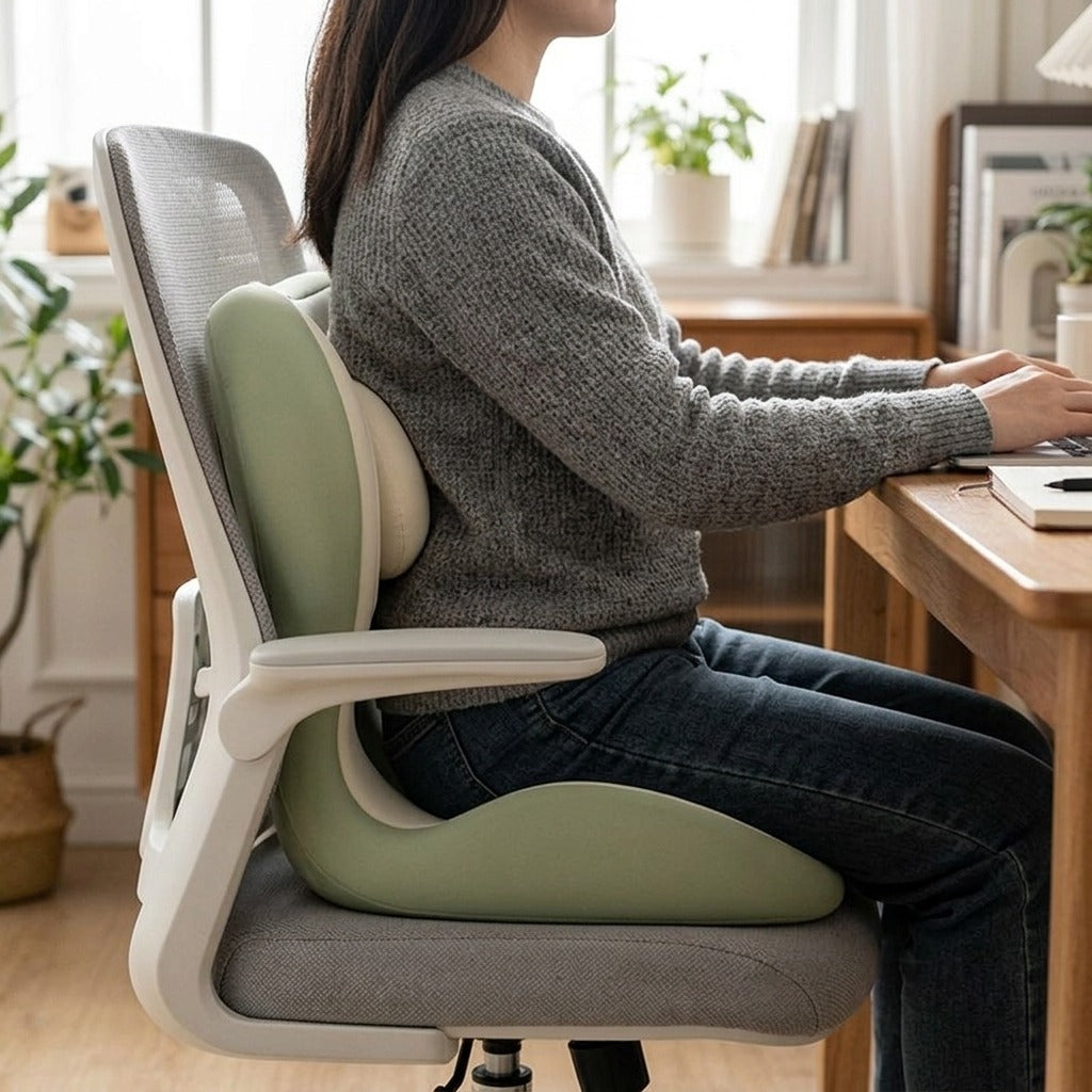 Memory Foam Seat Cushion Wedge with Lumbar Support, Anti-Slip - in use