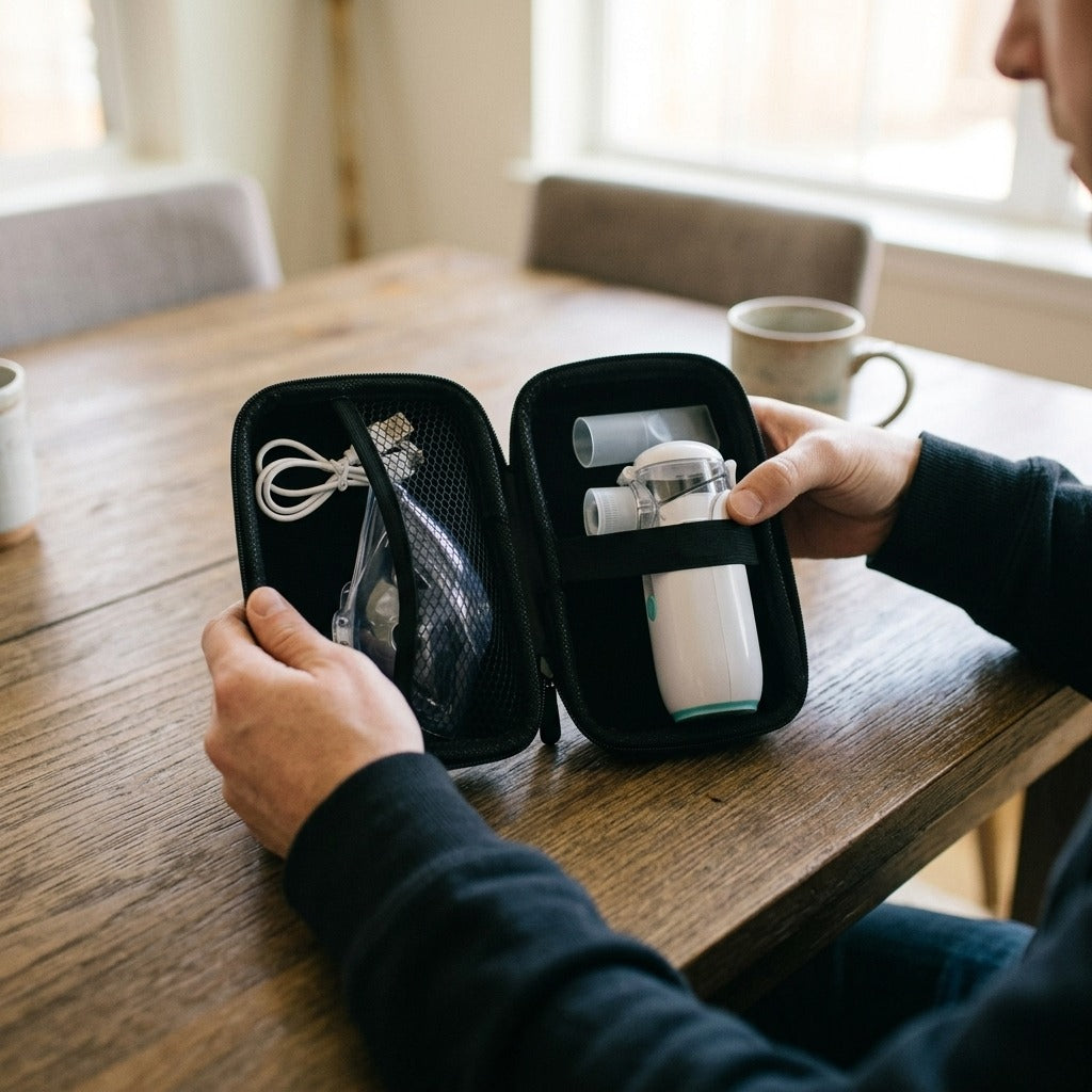 Mesh Nebulizer Storage Case for Handheld Inhalers - in use