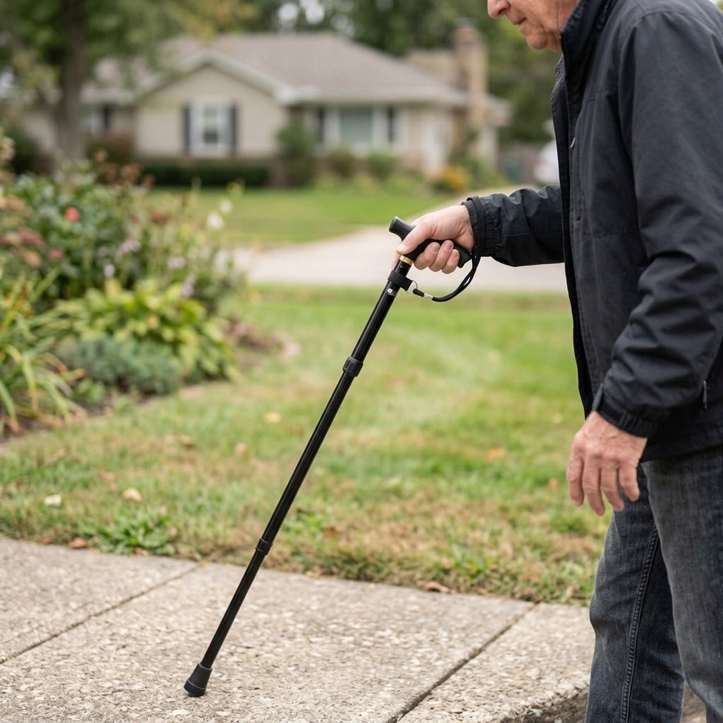 Multifunction Telescopic Folding Walking Stick - in use