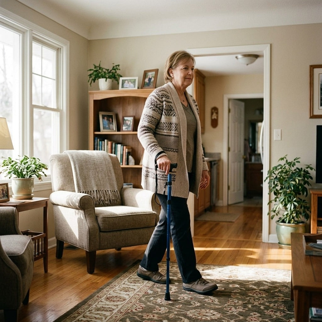 Multifunction Telescopic Folding Walking Stick - at home