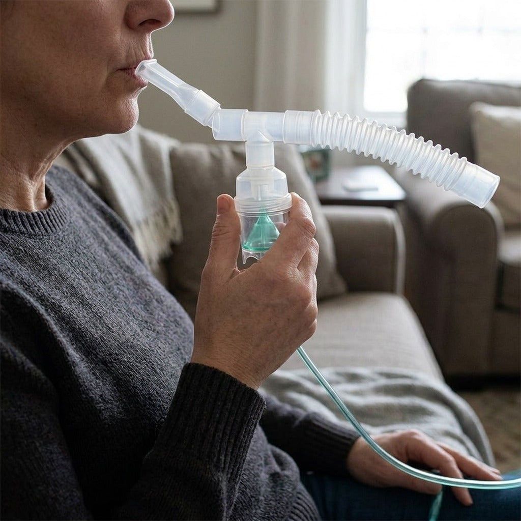 Nebulizer Replacement Tubing and Mouthpieces - in use