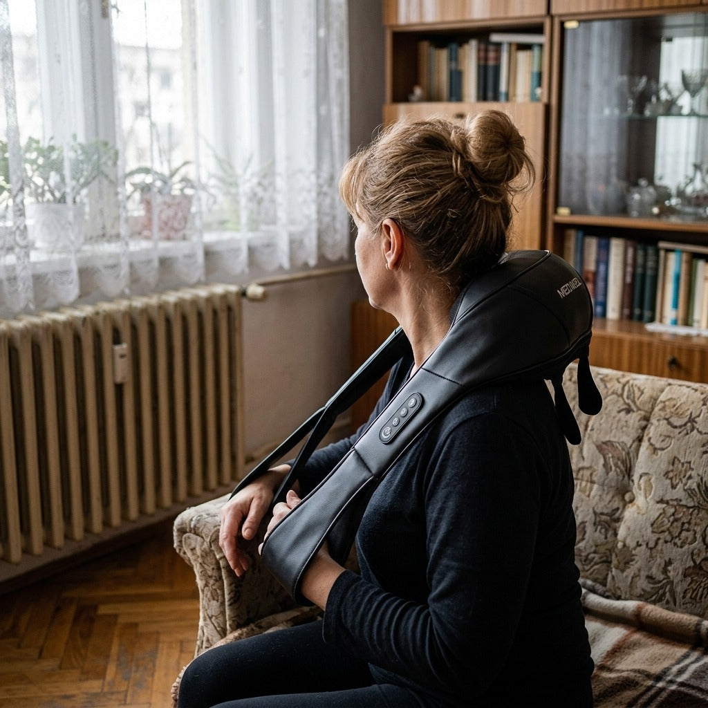 Nyak- és vállmasszírozó melegítő funkcióval - használat közben