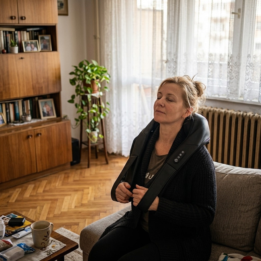Nyak- és vállmasszírozó melegítő funkcióval - a mindennapokban