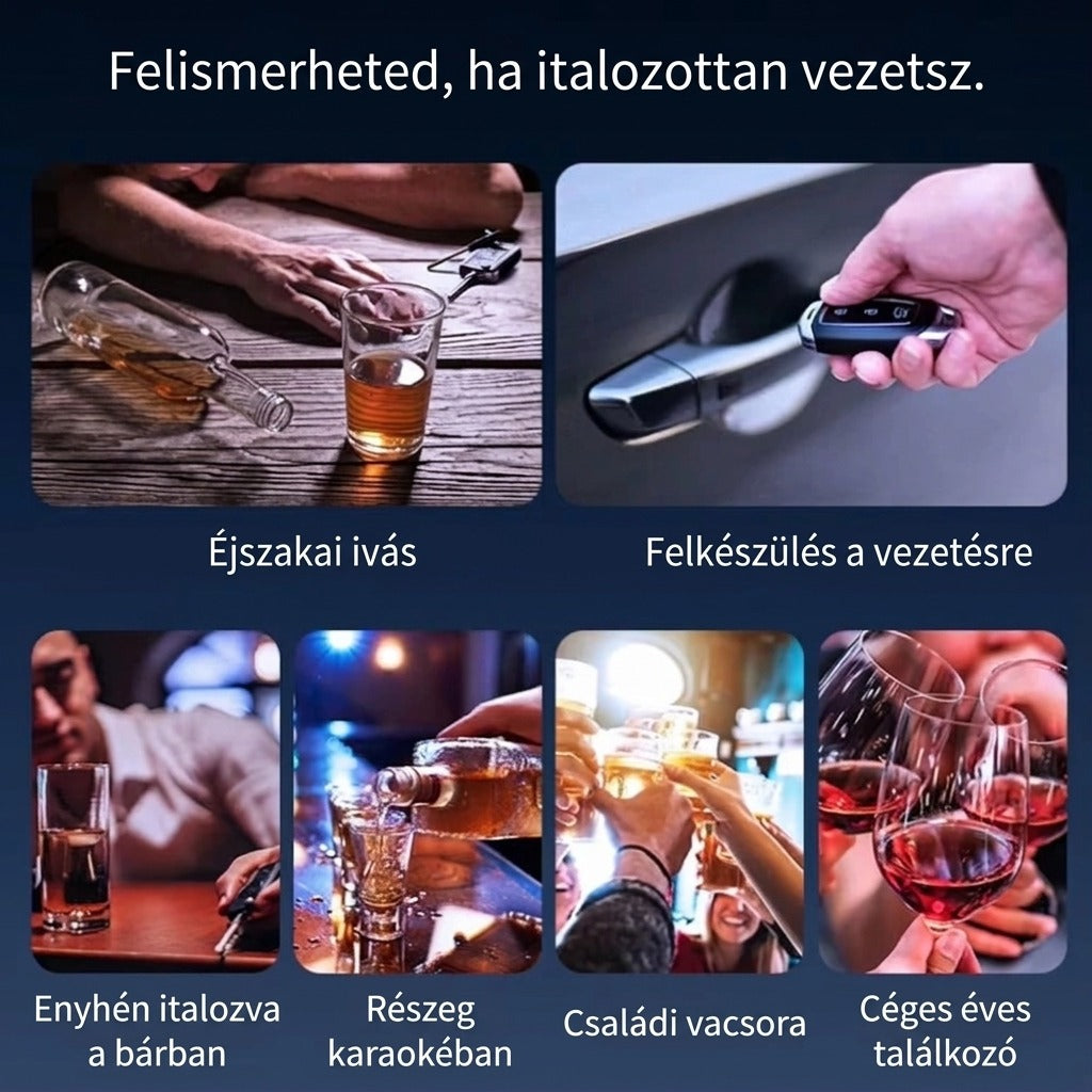 Különböző alkoholfogyasztási helyzetek bemutatása, amelyek után veszélyes az autóvezetés.