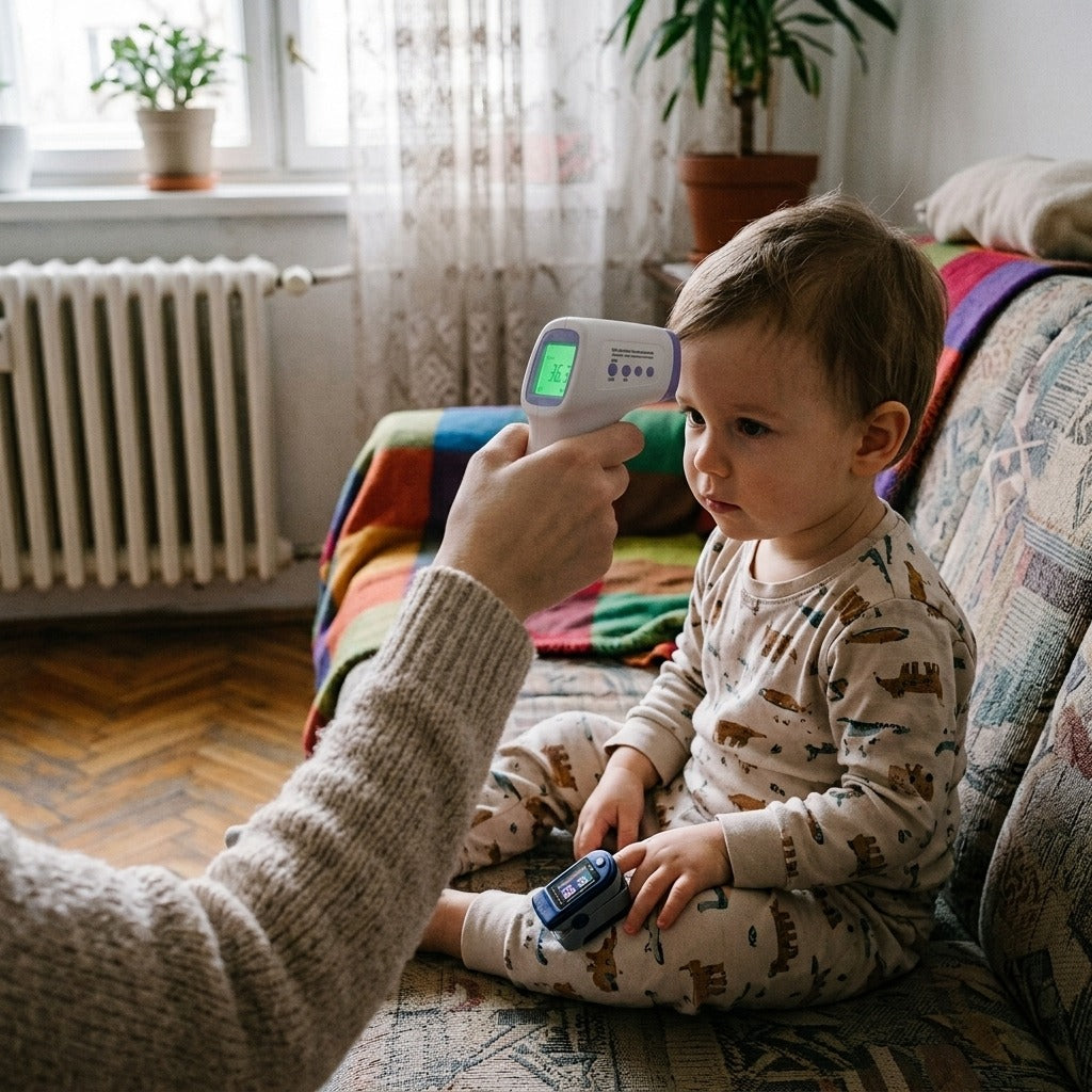 Érintésmentes homlokhőmérő és ujjbegyes pulzoximéter - használat közben