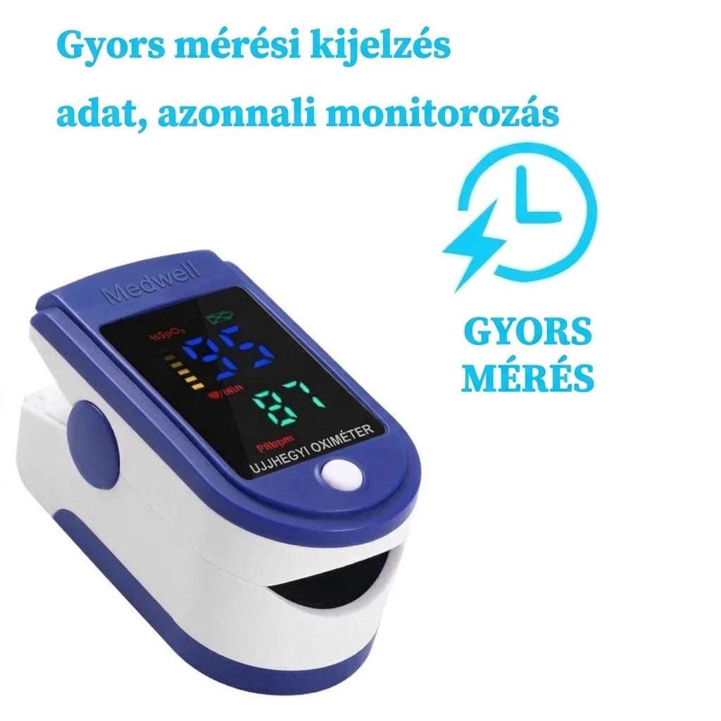 Medwell pulzusoximéter gyors mérési kijelzés és azonnali adatmonitorozás