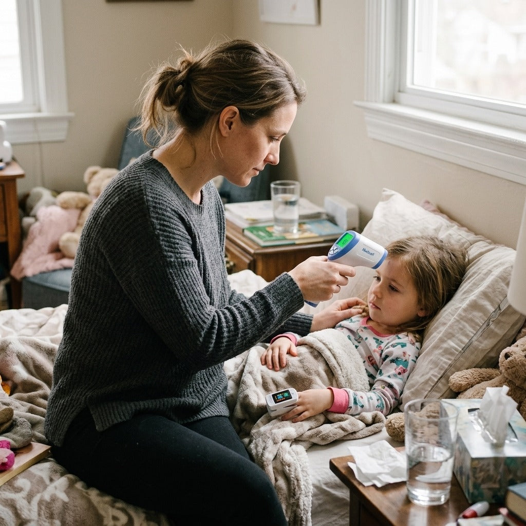 Non-Contact Forehead Thermometer and Finger Pulse Oximeter Set - in everyday life