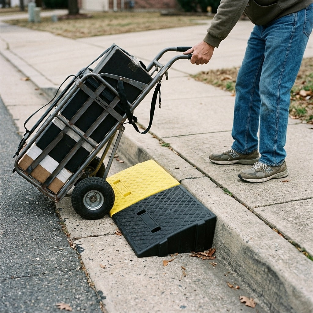 Non-Slip Plastic Kerb Ramp, 30/40/50 mm Heights, 1 Piece - in use