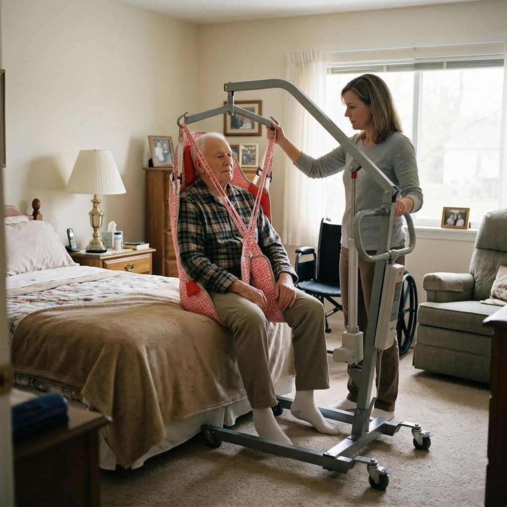 Nylon Patient Lift Hygiene Sling with Head Support - at home
