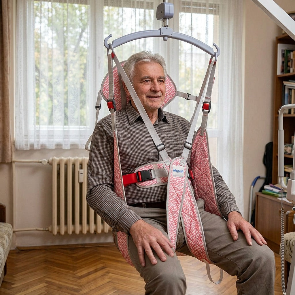 Nylon betegemelő higiéniai heveder fejtámasszal - használat közben