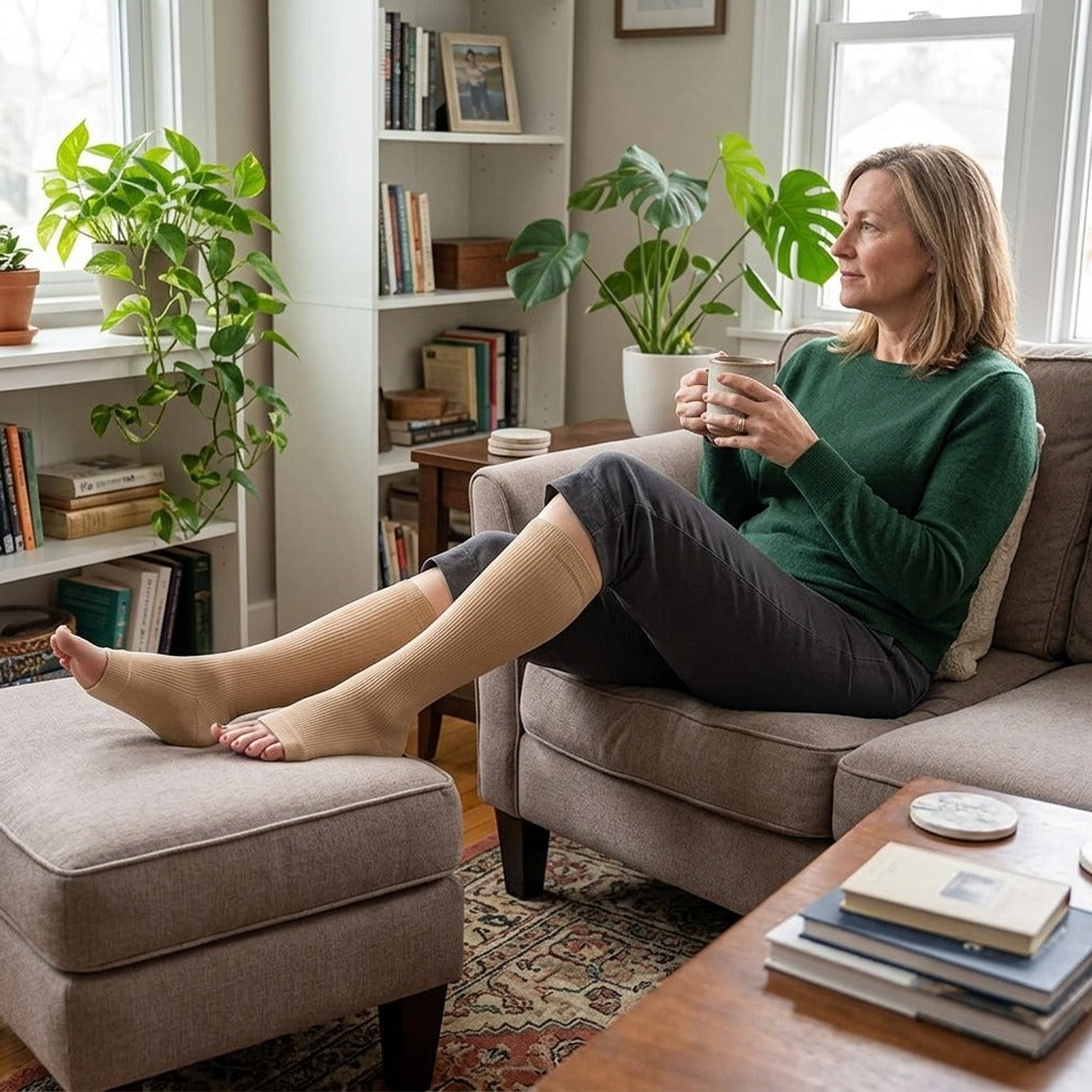 Open-Toe Calf Compression Socks S-7XL - at home