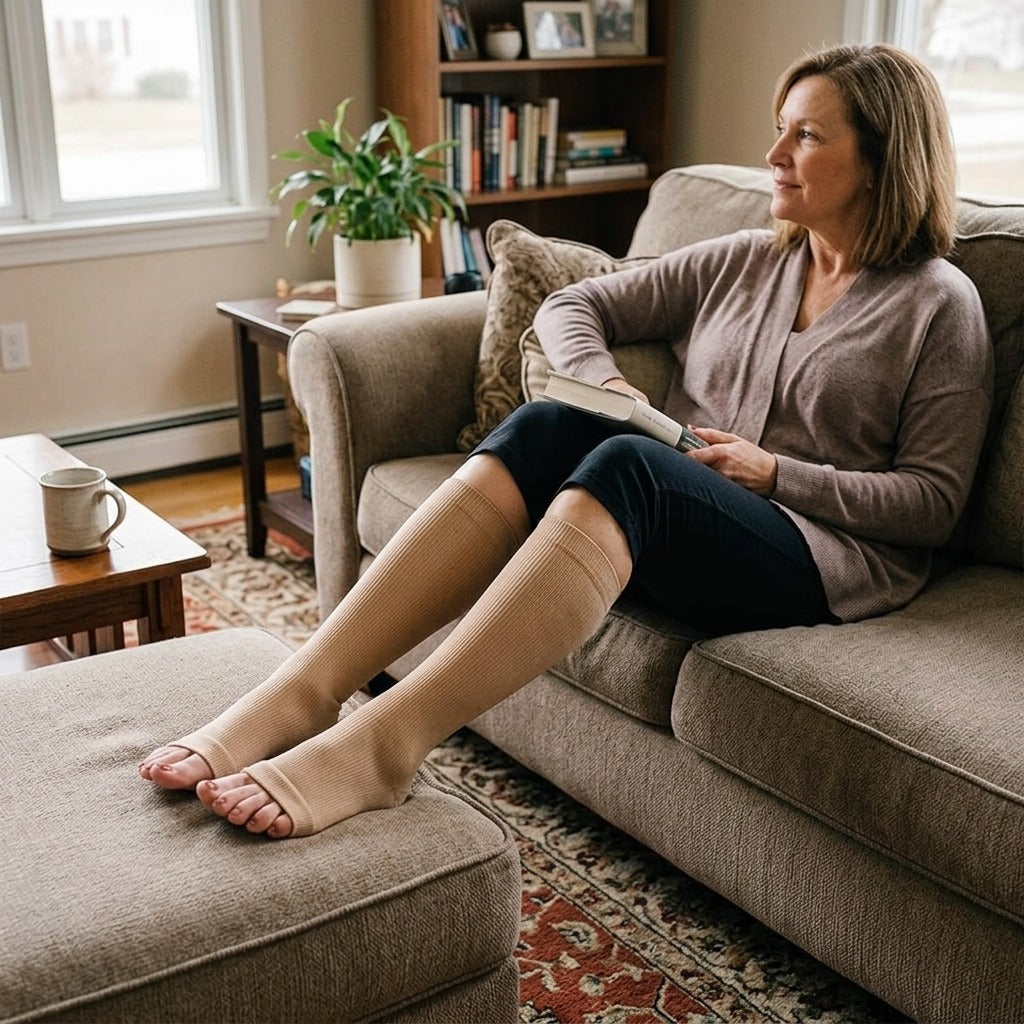 Open-Toe Calf Compression Socks S-7XL - in everyday life