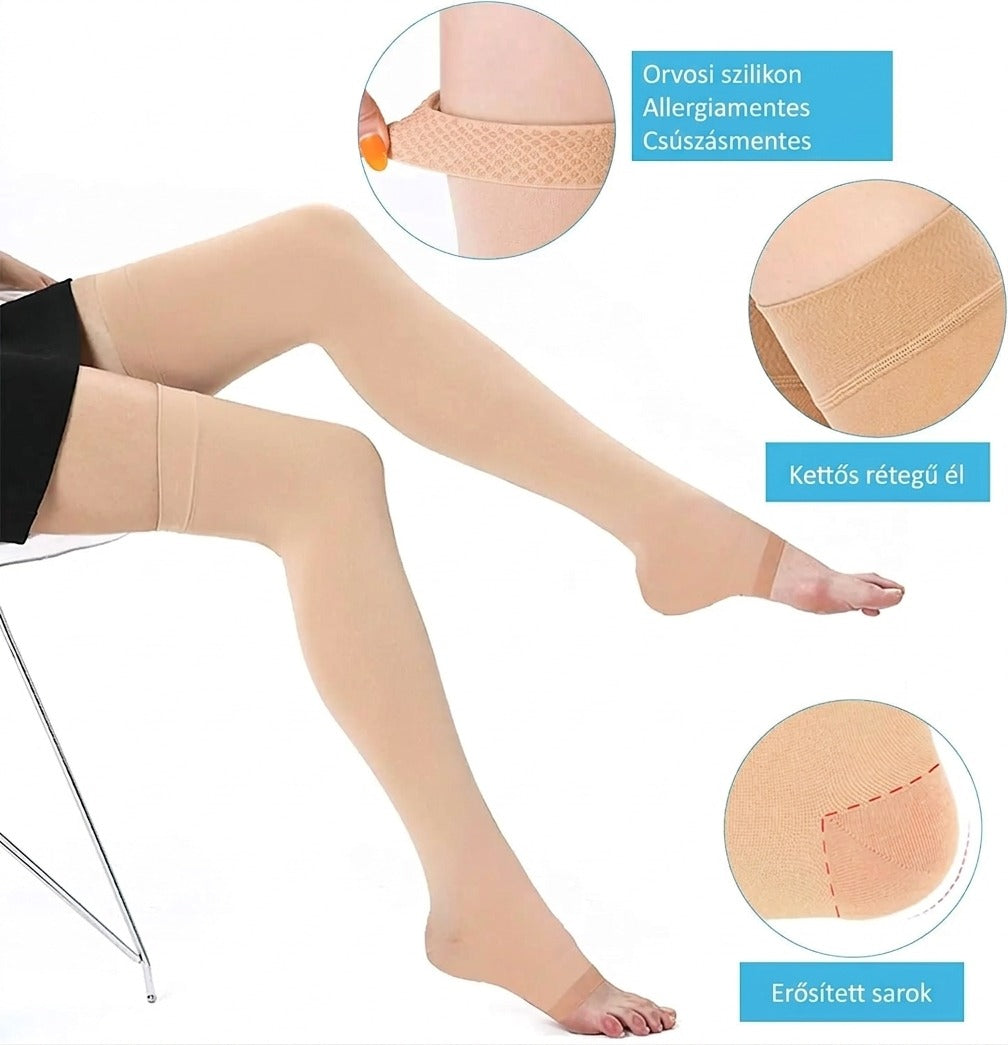 Nyitott orrú kompressziós harisnya, 30–40 mmHg