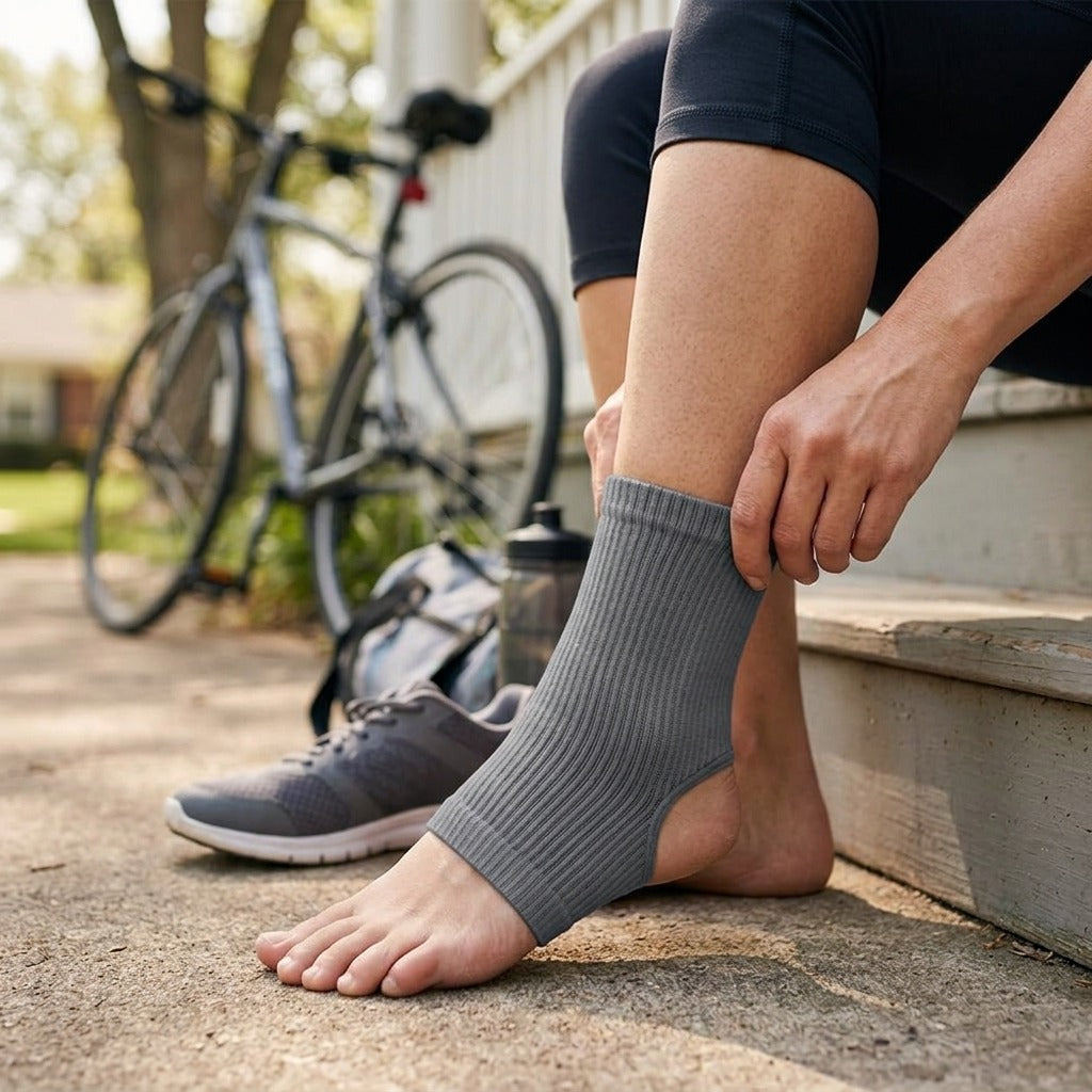 Open-Toe Cotton Ankle Sleeve for Sports - in use