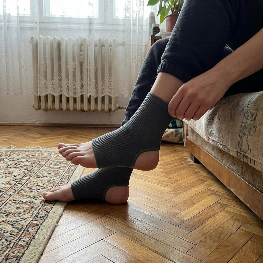 Pamut kompressziós zokni nyitott orral, sportoláshoz - használat közben
