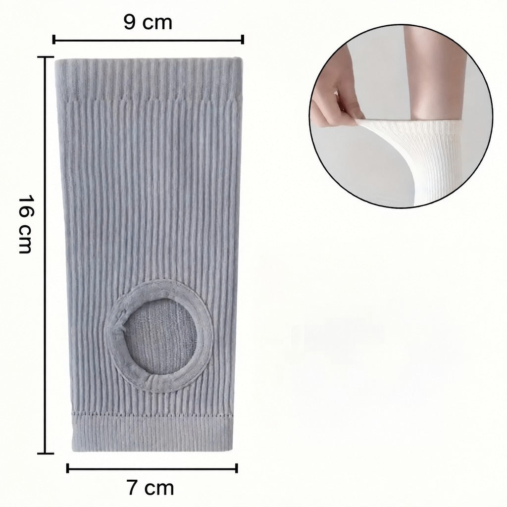 Szürke sarokvédő pánt méretekkel: 9 cm felső szélesség, 16 cm magasság és 7 cm alsó szélesség.