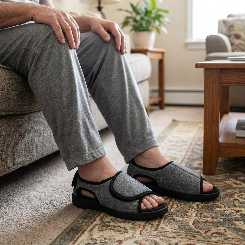 Open-Toe Extra-Wide Home Shoes - in use
