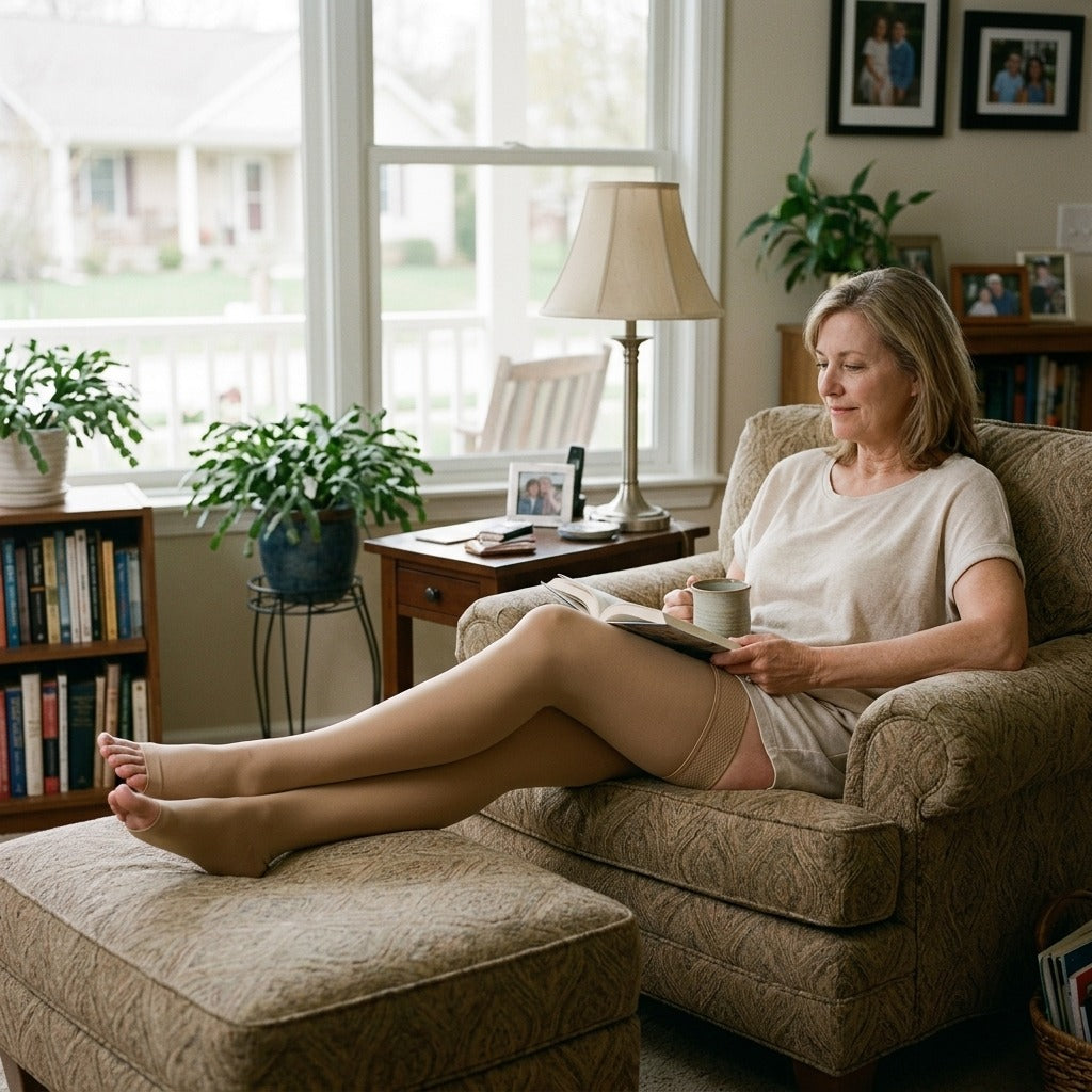 Open-Toe Graduated Compression Stockings 30–40 mmHg - in everyday life