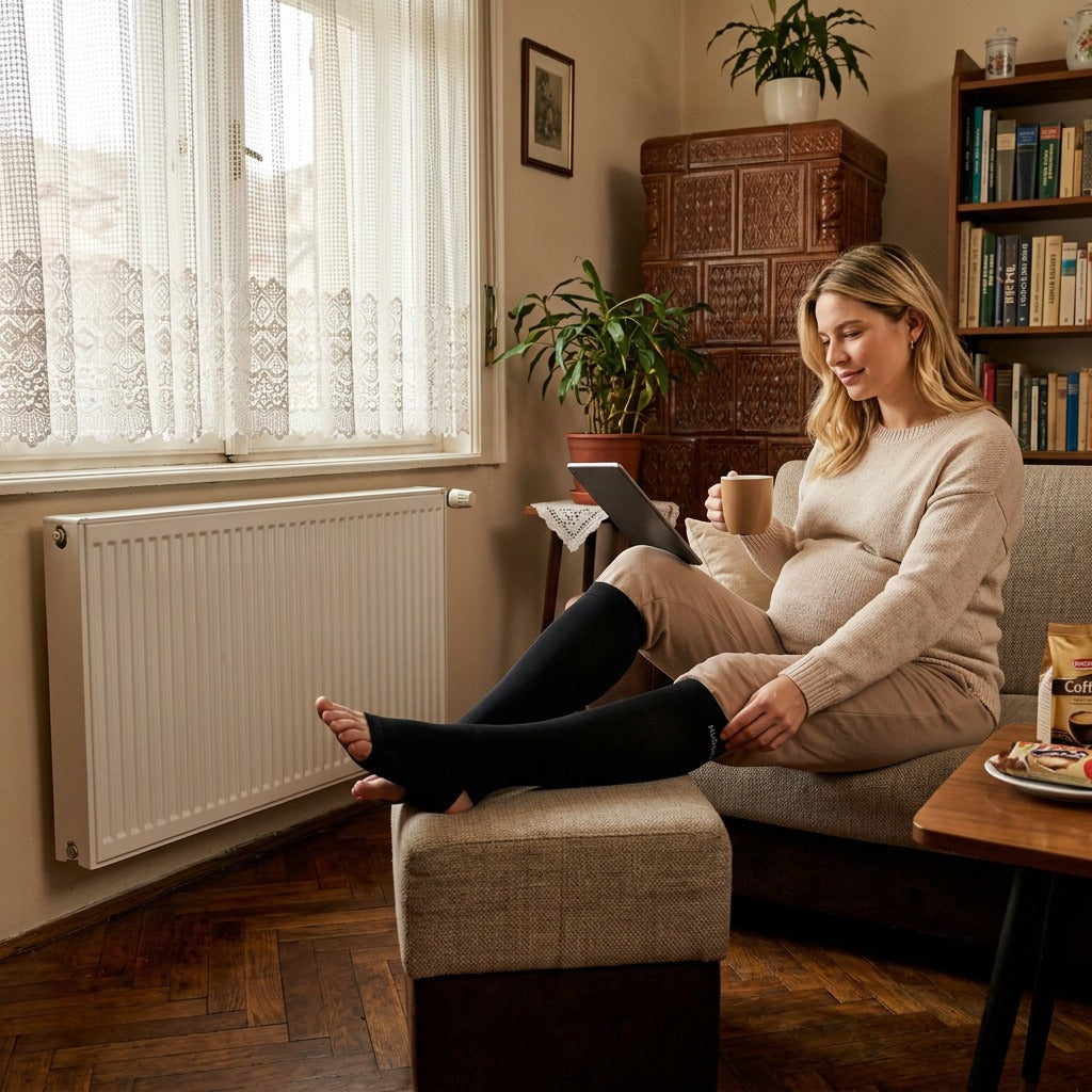 Nyitott orrú kismama kompressziós harisnya, 15–20 mmHg - otthon