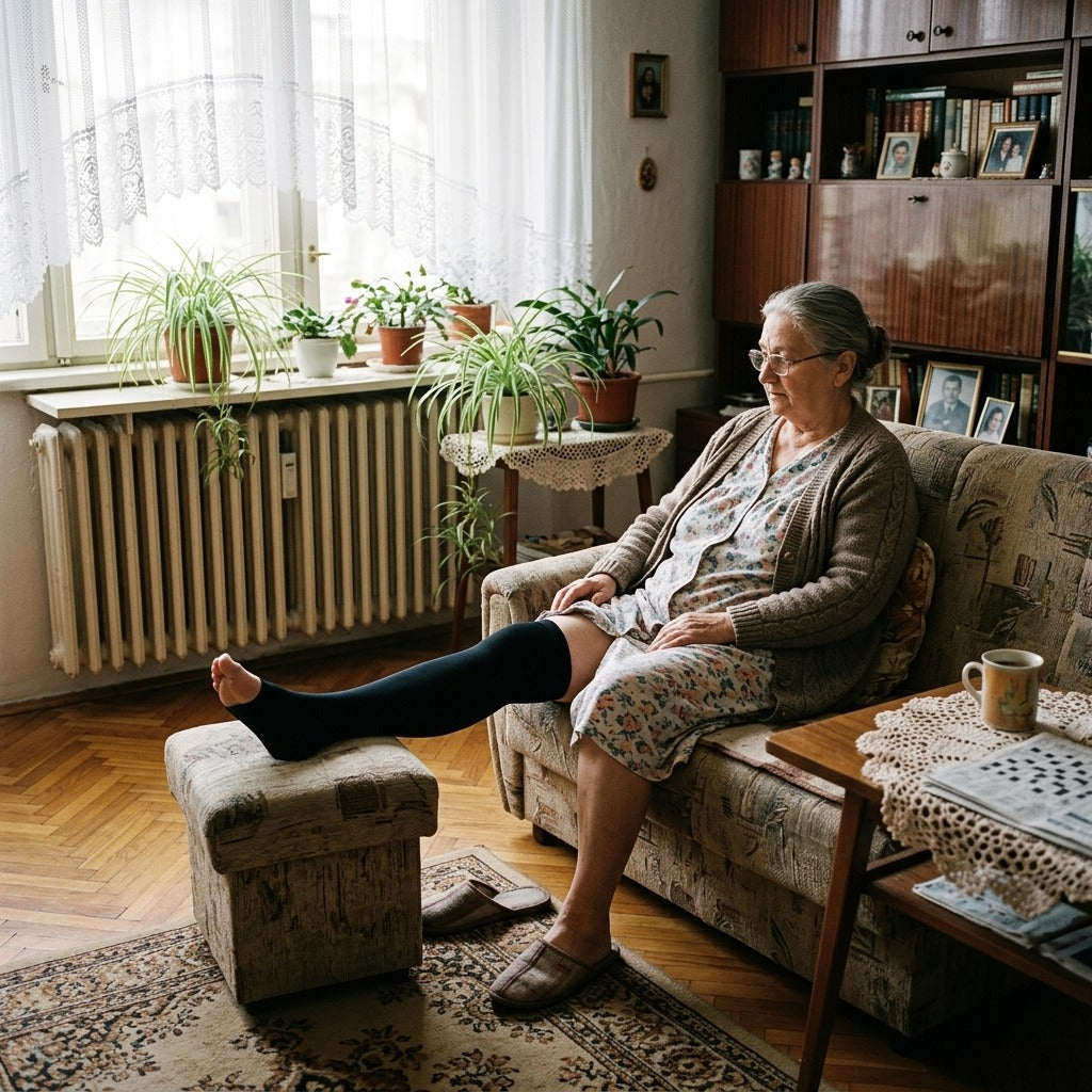 Nyitott orrú combfix kompressziós harisnya, 20–30 mmHg - otthon
