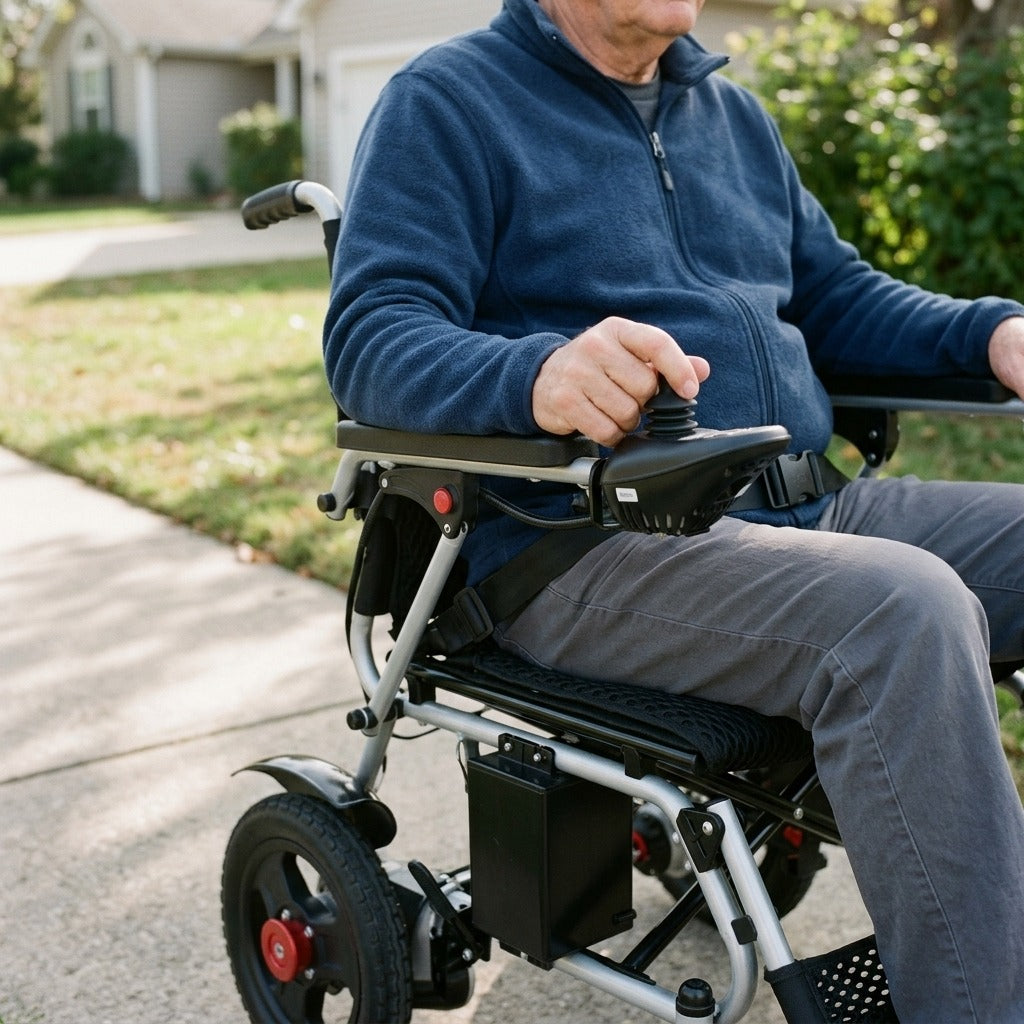 Outdoor Motorized Folding Electric Wheelchair - in use