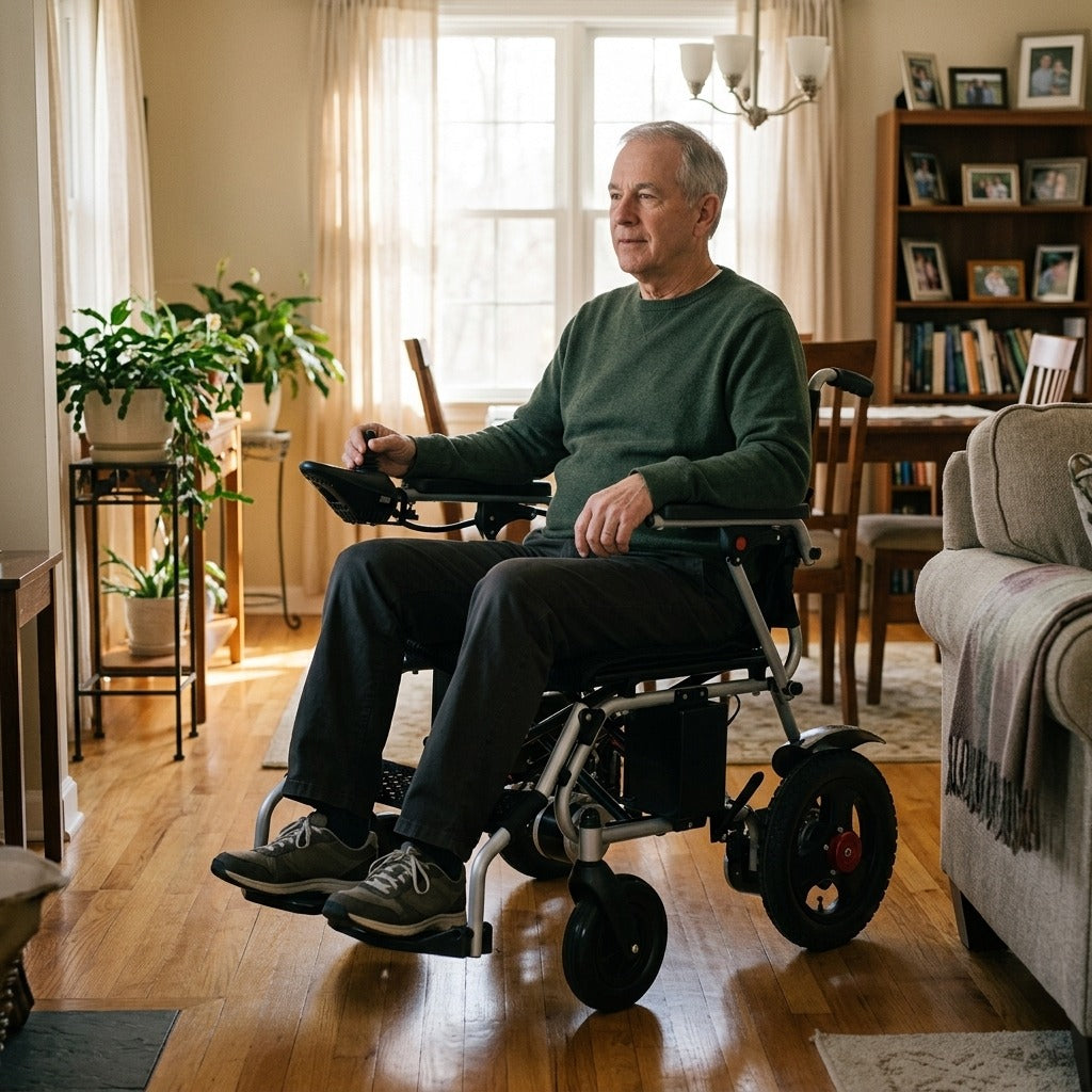 Outdoor Motorized Folding Electric Wheelchair - at home