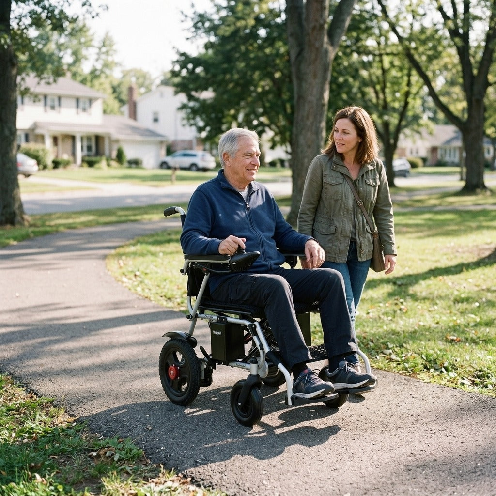 Outdoor Motorized Folding Electric Wheelchair - in everyday life