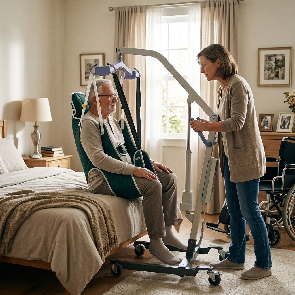Patient Transfer Lift Sling with Head Support - at home
