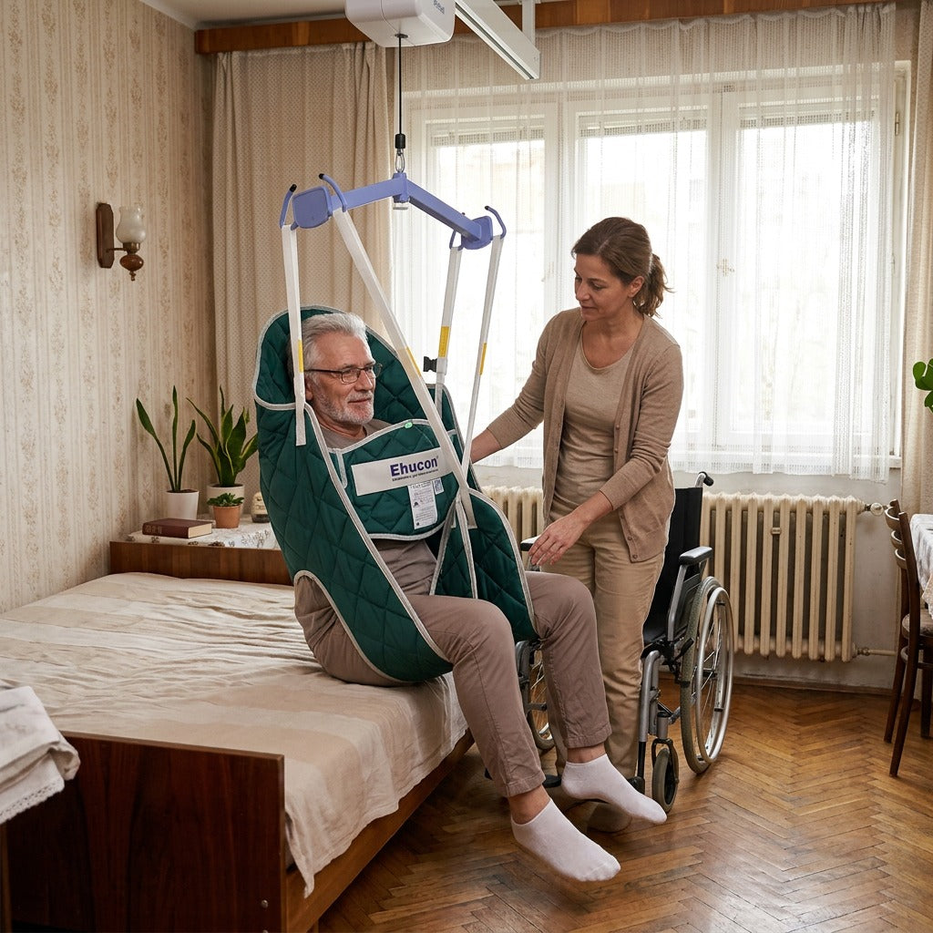 Betegáthelyező emelőheveder fejtámasszal - a mindennapokban
