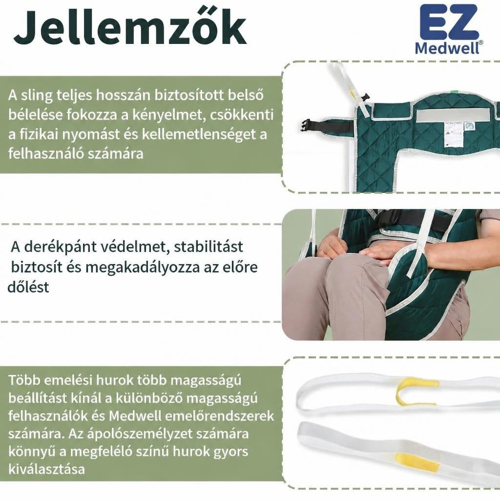 Betegáthelyező emelőheveder fejtámasszal