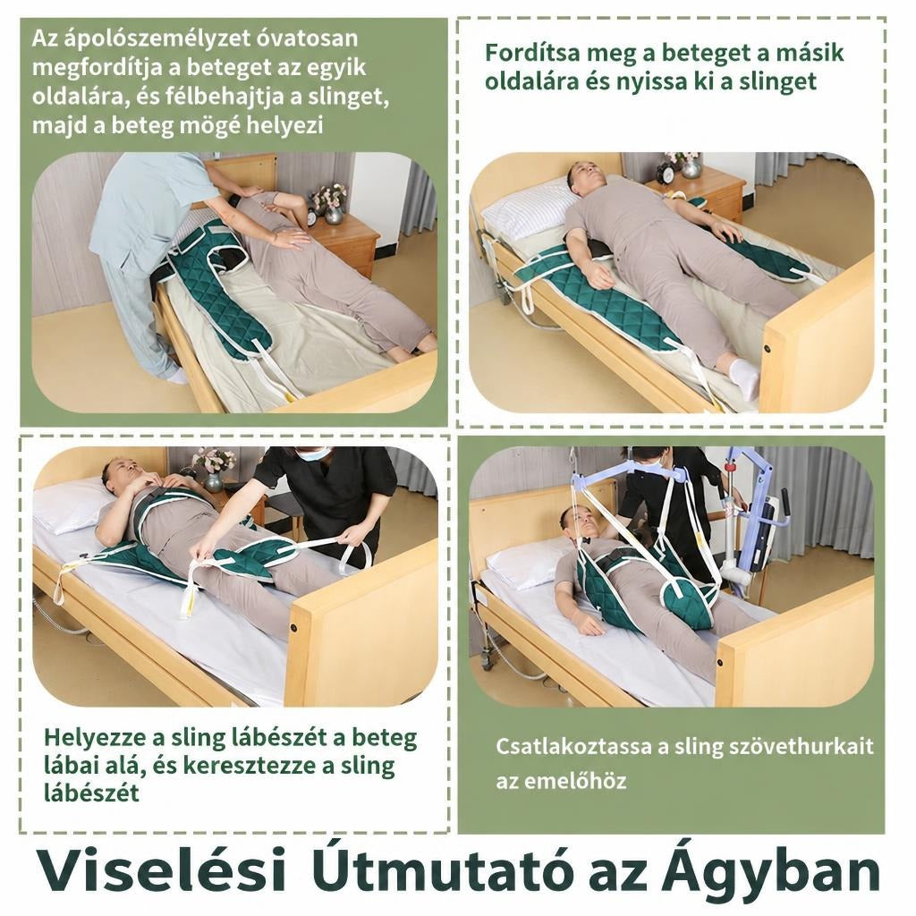 Betegáthelyező emelőheveder fejtámasszal