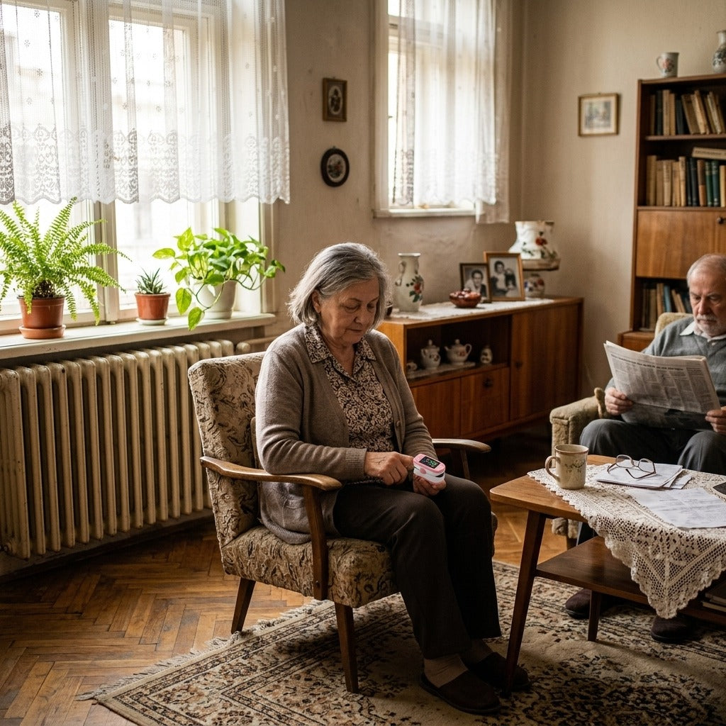 Rózsaszín ujjbegyes pulzoximéter LCD-kijelzővel - otthon