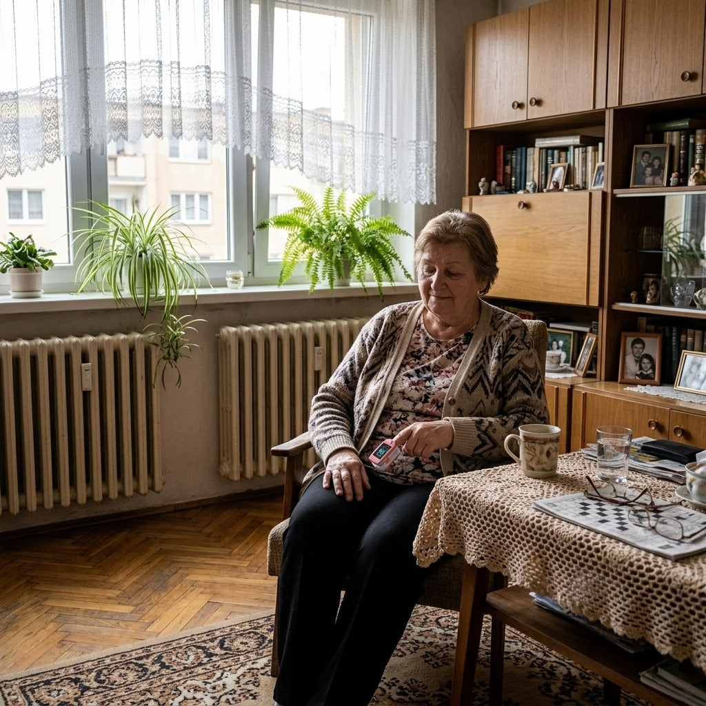 Rózsaszín ujjbegyes pulzoximéter LCD-kijelzővel - a mindennapokban