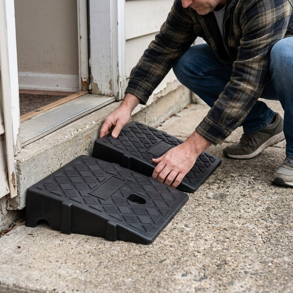 Plastic Threshold Ramp Pads, 2-Piece Set - in use