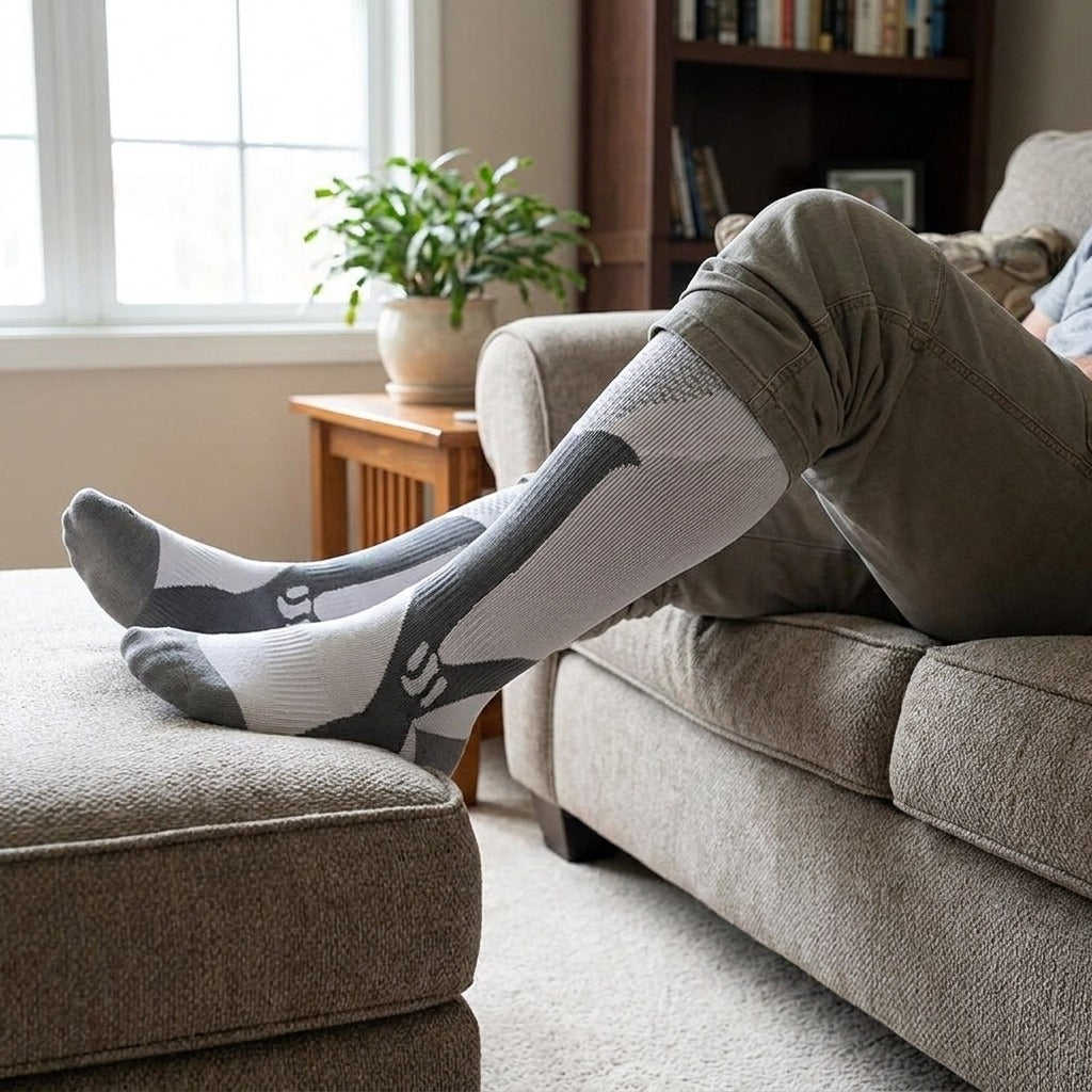 Plus-Size Knee-High Compression Socks, 15–20 mmHg - in use