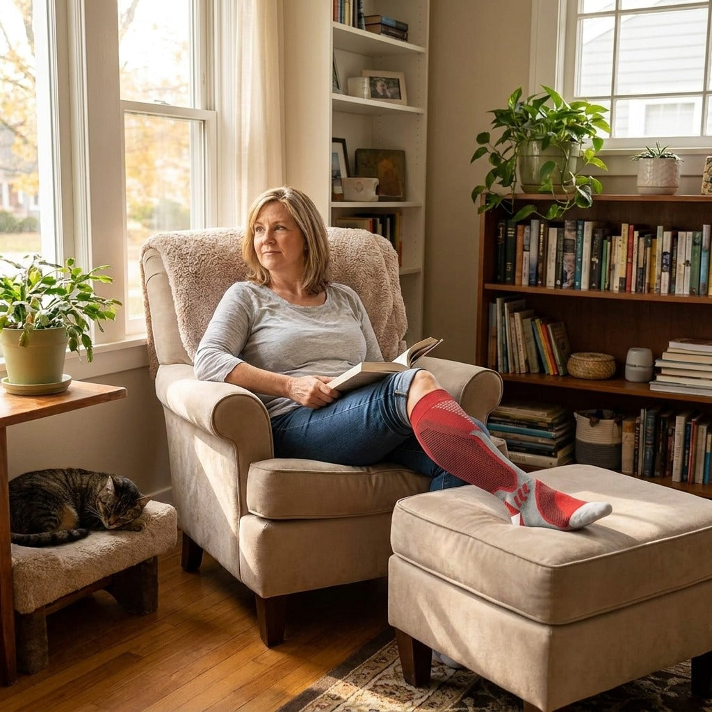 Plus-Size Knee-High Compression Socks, 15–20 mmHg - at home