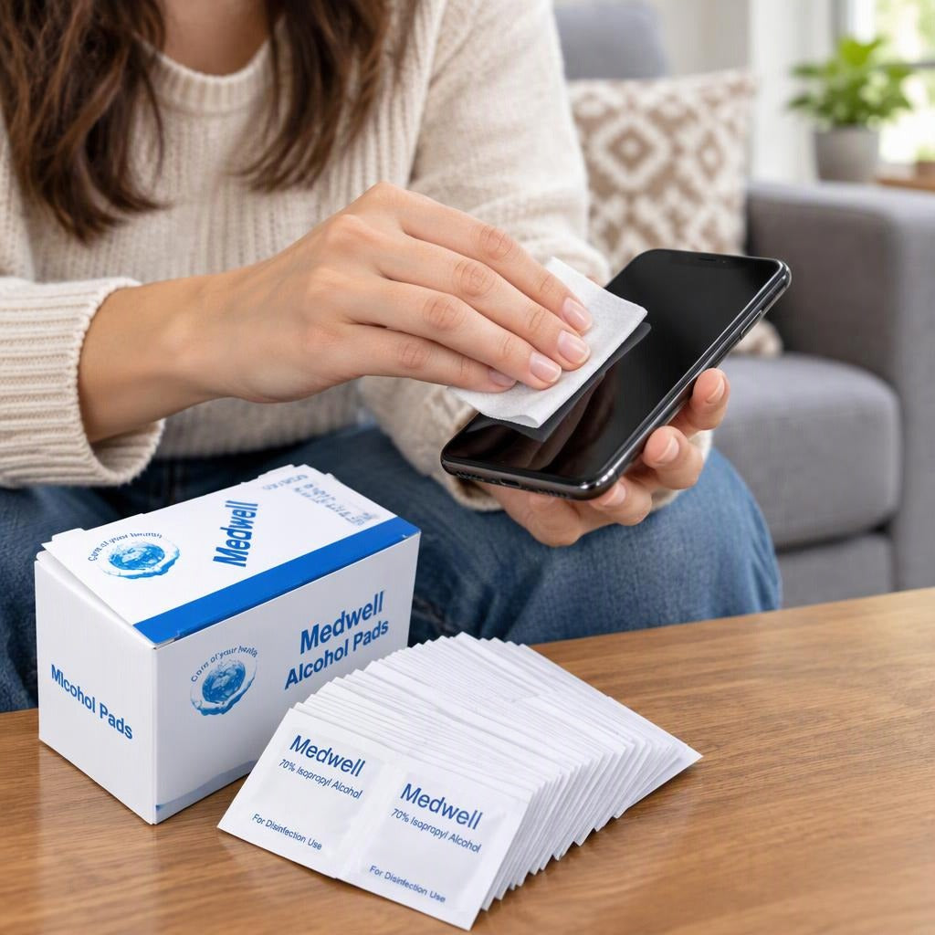 Portable 70% Alcohol Disinfectant Wipes - in use