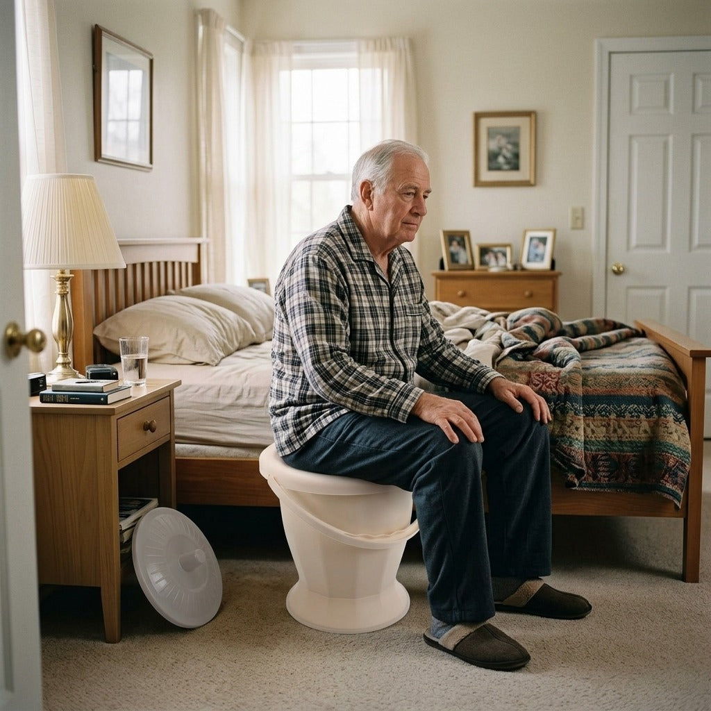 Portable Adult Toilet with Lid and Cleaning Brush - at home