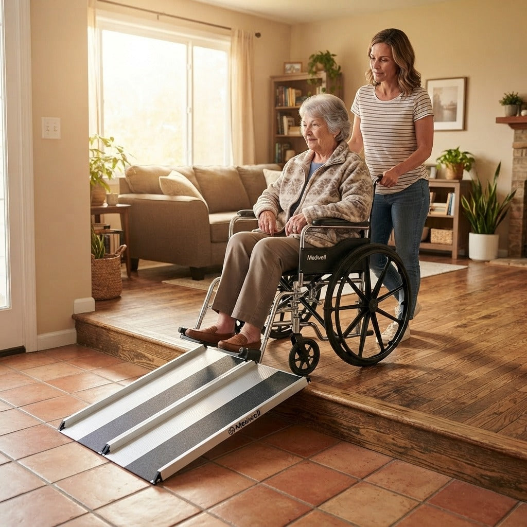 Portable Aluminum Wheelchair Threshold Ramp - at home