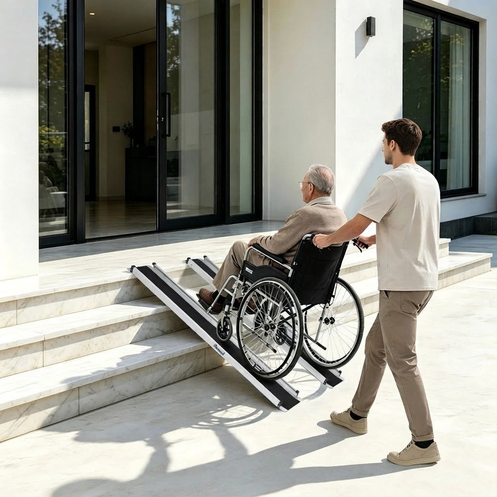 Portable Aluminum Wheelchair Threshold Ramp - in everyday life