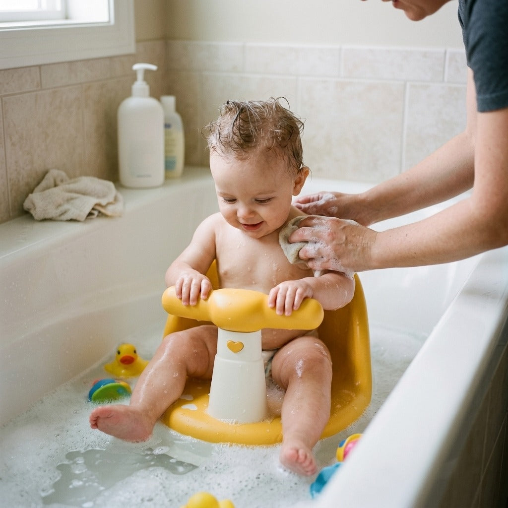 Portable Baby Shower Seat for Newborns and Young Children - in use