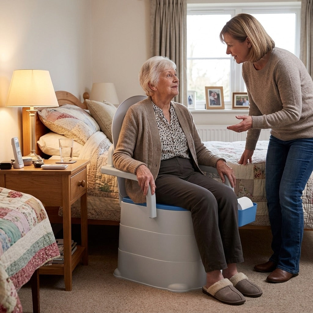 Portable Bedside Commode with Armrests - in everyday life