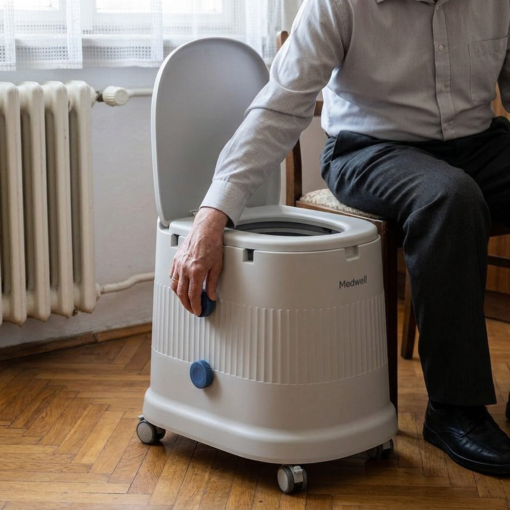 Gurulós ágy melletti WC szobaedénnyel - használat közben