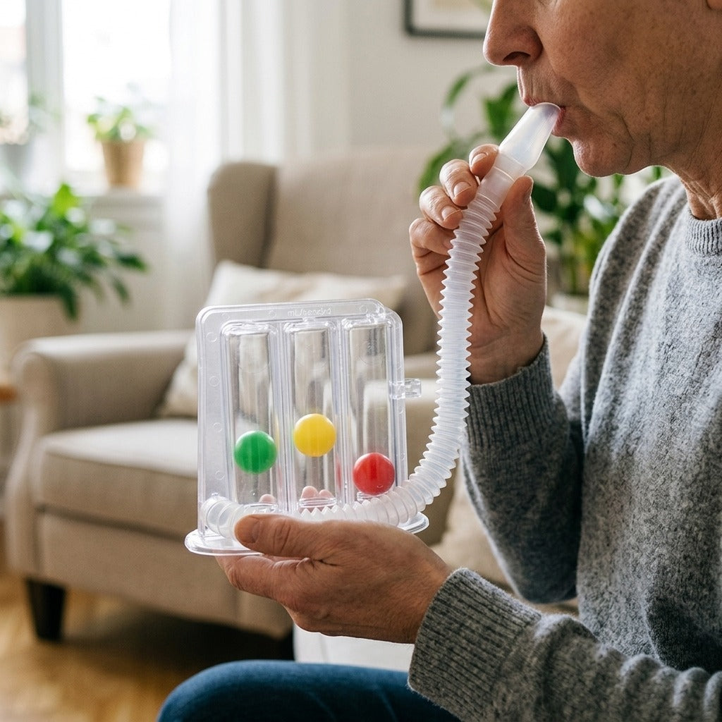 Portable Breathing Exerciser for Home Use - in use