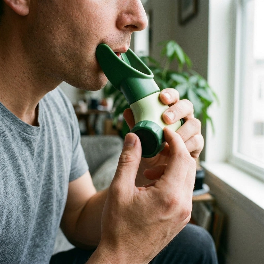 Portable Breathing Trainer with Adjustable Resistance - in use