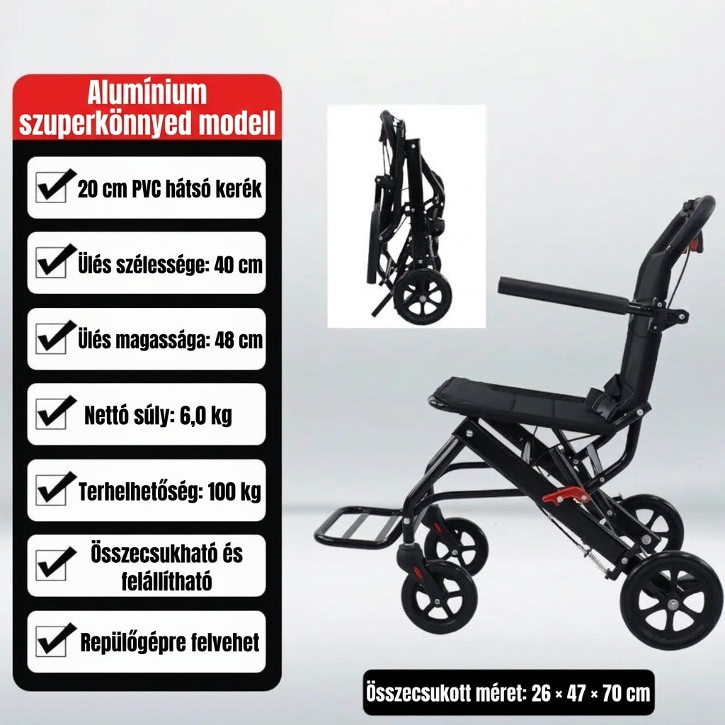 Összecsukható kerekesszék 100 kg terhelhetőség