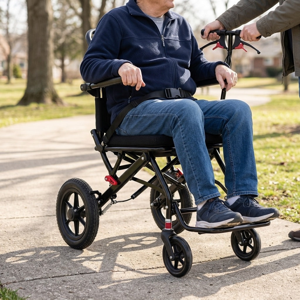 Portable Folding Manual Wheelchair - in use