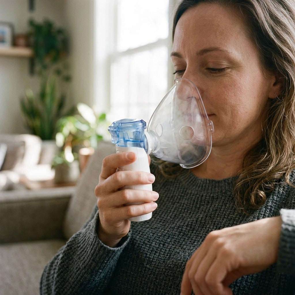 Portable Handheld Mesh Nebulizer with 2 Modes - in use