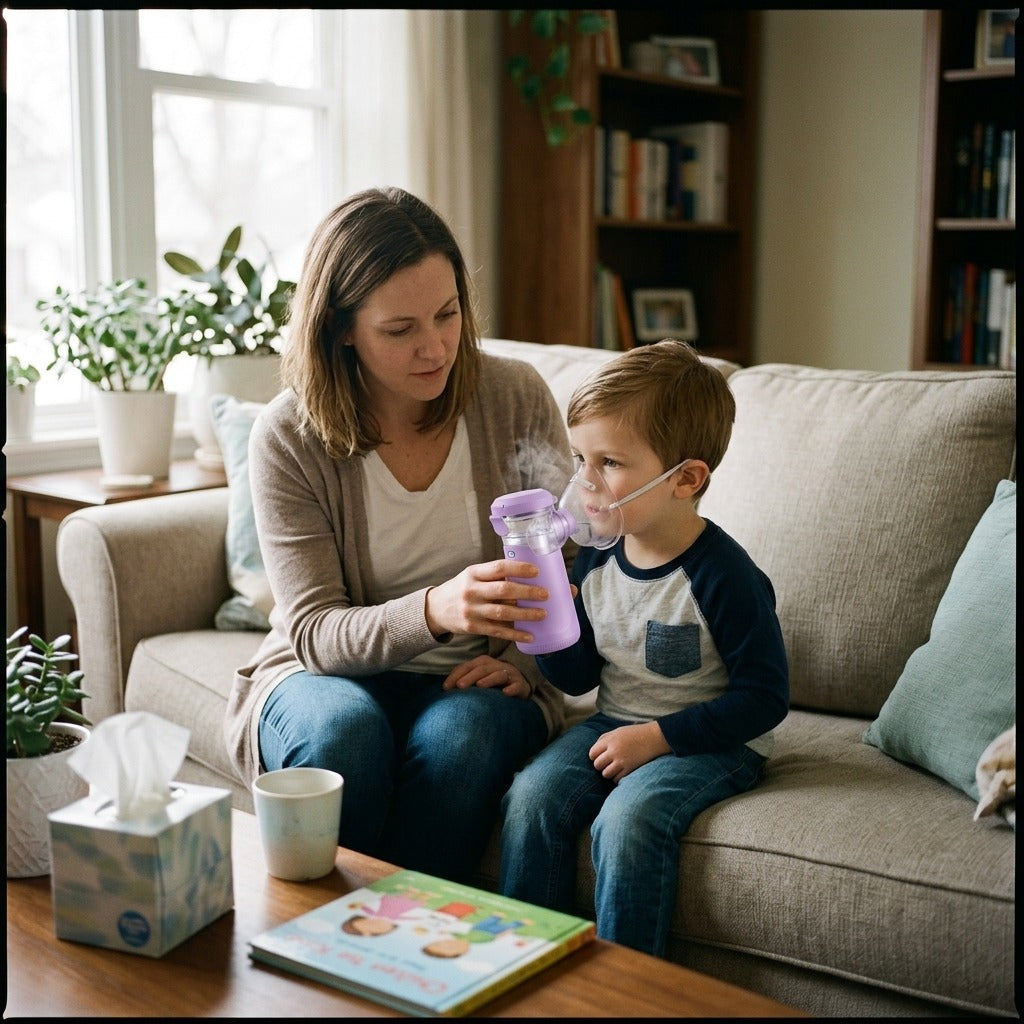 Portable Mesh Nebulizer with Adult and Child Accessories - at home