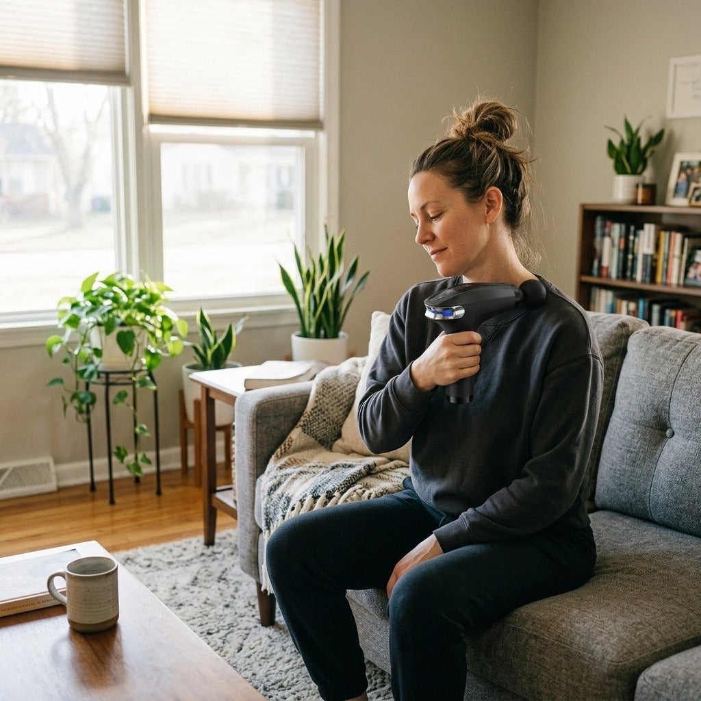 Portable Percussion Massage Gun for Body, Neck and Back - at home